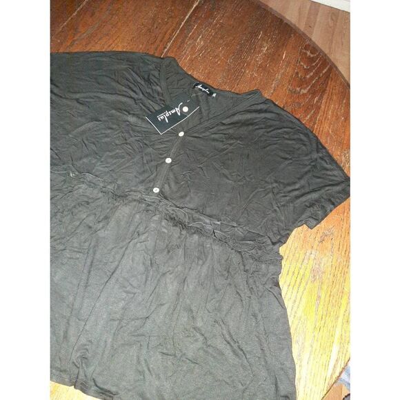 New Size 2XL AMZ PLUS Black Short Sleeve V-Neck Ruffle Shirt Top Blouse - Picture 3 of 4